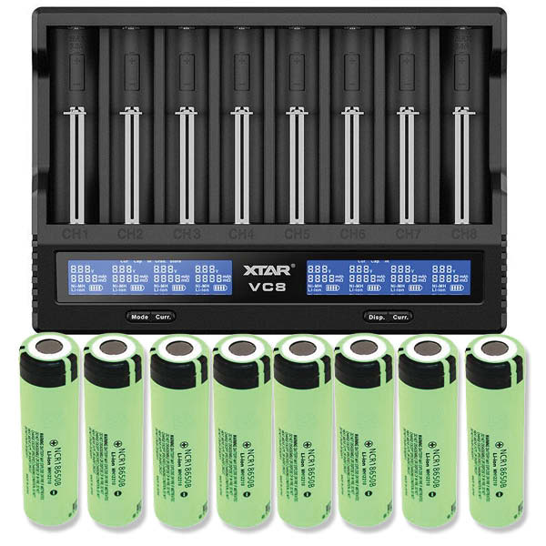 Xtar VC8 Li-ion & NiMH/NiCd batteriladdare + 8 st. Panasonic NCR18650B 3400mAh Li Ion-batterier