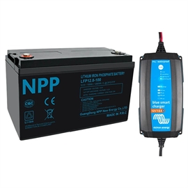 NPP Power 100Ah litiumpaketlösning med Bluetooth + IP65 12/15 laddare