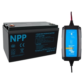 NPP Power 160Ah litiumpaketlösning med Bluetooth + IP65 12/25 laddare