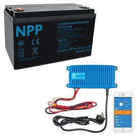 NPP Power 100Ah litiumpaketlösning med Bluetooth + IP67 12/17 laddare