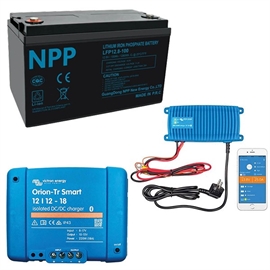 NPP Power 100Ah litiumbatteri med Bluetooth + IP67 12/17 laddare & Converter