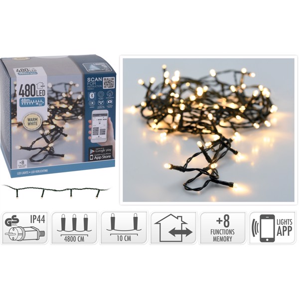 Appstyrd ljusslinga med 480 LED - varmt, vitt ljus (48 meter)