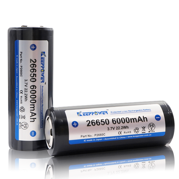 Keeppower 26650 P2660C 3,6 Volt Li-Ion batteri 6000 mAh med säkerhetskrets