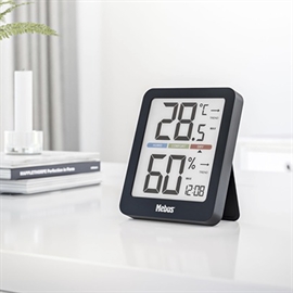 Mebus Inomhustermometer och Hygrometer med Klocka, Svart