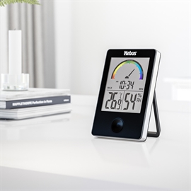 Mebus Inomhustermometer och Hygrometer med Klocka, Svart