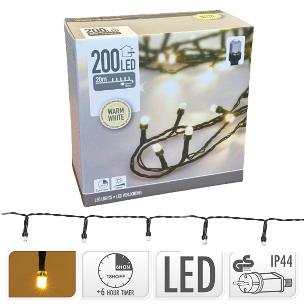 LED-ljusslinga med 200 LED-lampor i varmt, vitt ljus (20 meter - 220V)