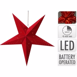 Röd pappersstjärna 10 mini LED (45 cm) med timer