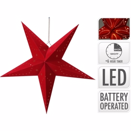 Röd pappersstjärna 10 mini LED (60 cm) med timer