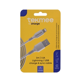 Tekmee 3 meter laddningskabel USB till Lightning