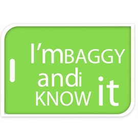 Grönt bagagemärke "I'm baggy and I know it" 