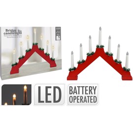 Ljusstake röd trä 7 LED varmvit med timer