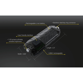 Nitecore Tube V2.0 Uppladdningsbar Nyckelringslampa 55 Lumen, Svart