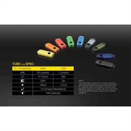 Nitecore Tube V2.0 Uppladdningsbar Nyckelringslampa 55 Lumen, Svart