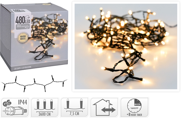Ljuskedja med 480 lysdioder Varmvit (36 meter)