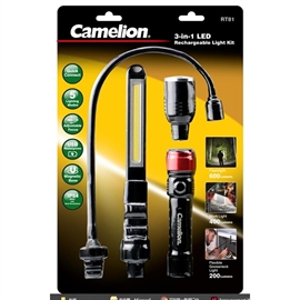 Camelion RT81, 3-i-1 uppladdningsbar LED-ficklampa, 600 lumen