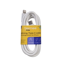 Tekmee 1 meter Laddningskabel, Lightning till Type-C, Vit