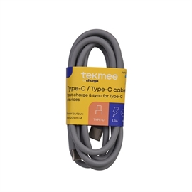 Tekmee 1 meter laddkabel, Type-C till Type-C, Grå