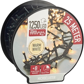 LED-mikroklusterljuskedja med 1250 Lysdioder och Timer 25 m, Varmvit