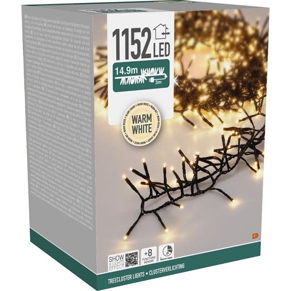 LED Treecluster Ljuskedja 14,9 m 1152 LED, Varmvit
