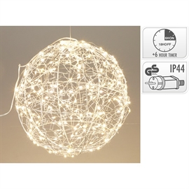 LED-ljusboll 200 LED Ø 18 cm med Timer, Varmvit 