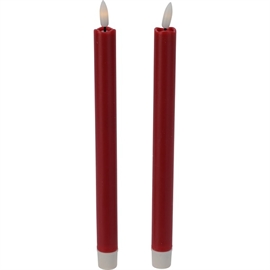  LED-Vaxkronljus med 3D-Flamma med Fjärrkontroll och Timer, Röd, 2 st.