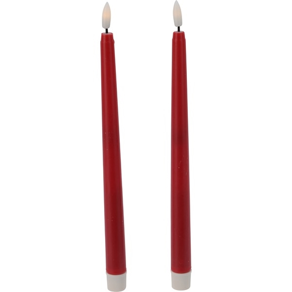 LED-vaxljus med 3D-flamma Röd H: 27 cm, 2 st.
