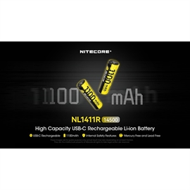 Nitecore 14500 NL1411R 1100mAh Li Ion-batteri - USB-C Uppladdningsbart 