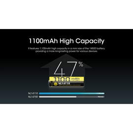 Nitecore 14500 NL1411R 1100mAh Li Ion-batteri - USB-C Uppladdningsbart 