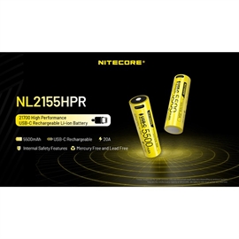 Nitecore 21700 NL2155HPR 5500mAh Li Ion Batteri - USB-C Uppladdningsbart