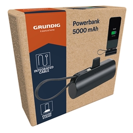 Grundig Powerbank 5000mAh Kraftfull Mini-laddare med Kabel, Svart
