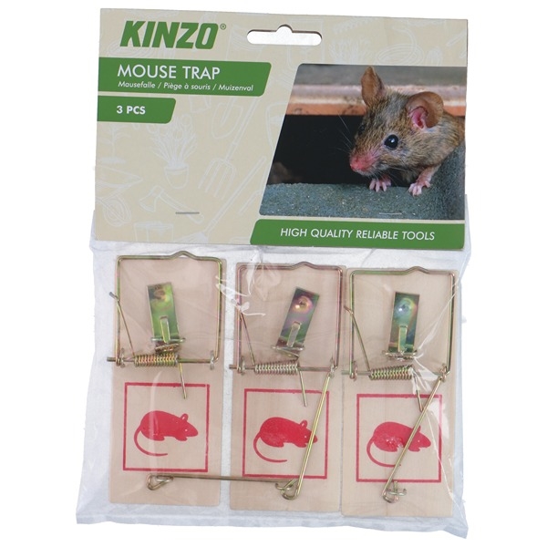 Kinzo Musfälla 3 st. Klassisk Träfälla 10x5x2 cm
