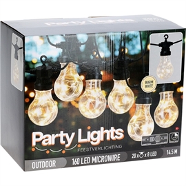  LED Party Ljusslinga 9,5 m, 20 LED Lampor, Varm Vit - Kan Förlängas