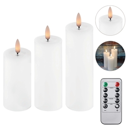 3-pack LED Blockljus 5 x 10, 12,5 och 15 cm Vaxljus med Resin, Vit