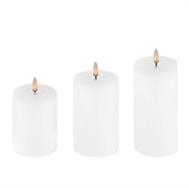 3-pack LED blockljus 5 x 10, 12,5 och 15 cm vaxljus med resin, vit