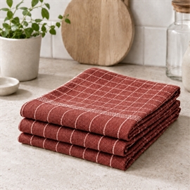 3-pack kökshanddukar i bomull 50x70 cm med hängögla, bränd röd