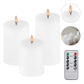3-pack LED Blockljus 7,5 x 10, 12,5 och 15 cm Vaxljus med Resin, Vit