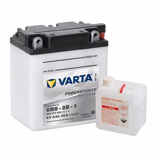 Varta 006012 6-volts MC-batteri 6 Ah volt (+pol till vänster)