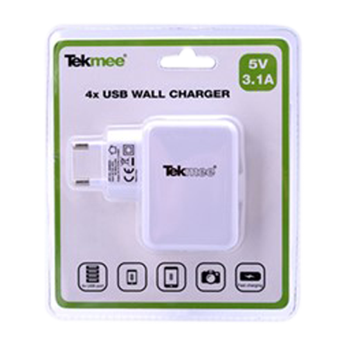Tekmee 220V USB-laddare med 4 uttag 3,1Ah