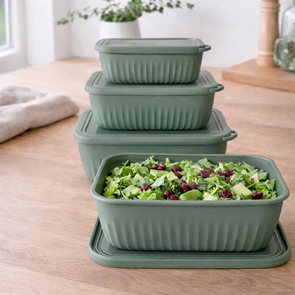 Skålset med lock i rektangulär form 4 st. i plast, grön