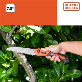 Black+Decker Fällbar Beskärningssåg – 7,5 tum, Svart/Orange