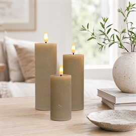3-pack LED Blockljus Ø: 5 x H: 10, 12,5 och 15 cm Rustikt Vaxljus med Resin, Latte