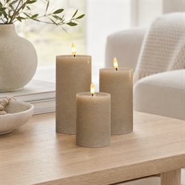 3-pack LED Blockljus Ø: 7,5 x H: 10, 12,5 och 15 cm Rustikt Vaxljus med Resin, Latte