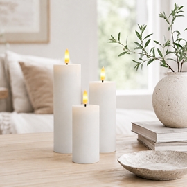 3-pack LED Blockljus Ø: 5 x H: 10, 12,5 och 15 cm Rustikt Vaxljus med Resin, Whisper White