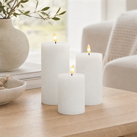 3-pack LED Blockljus Ø: 7,5 x H: 10, 12,5 och 15 cm Rustikt Vaxljus med Resin, Whisper White