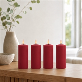 4-pack LED blockljus Ø: 5 x 12,5 cm vaxljus med resin, röd