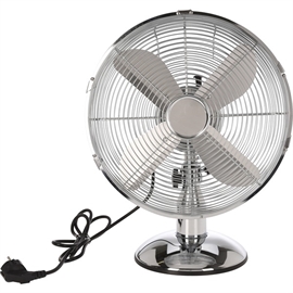 Bordsfläkt med horisontell oscillation, fläkt Ø: 33 cm, kromfärg