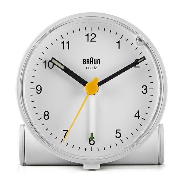 Braun BC01W Analog väckarklocka med ljus och snooze, vit