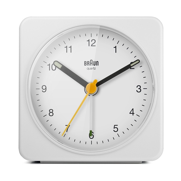 Braun BC03W Analog väckarklocka med tyst urverk, vit