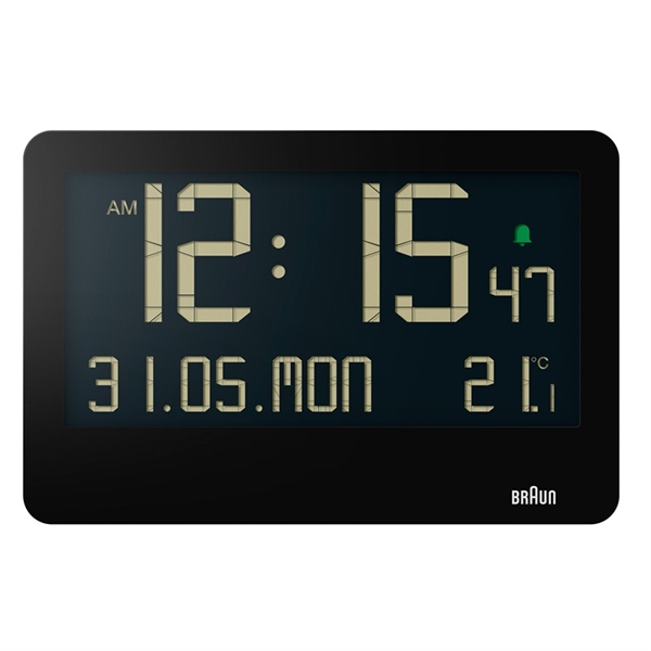 Braun BC14B Digital väggklocka med datum och temperatur, svart