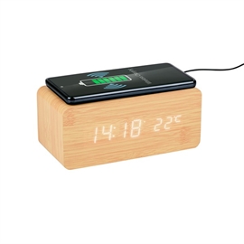 Grundig Väckarklocka med Trådlös Laddare och Digital Display i Trä